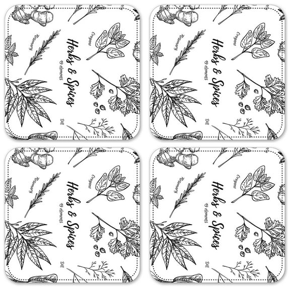 Vinyl Drink Coasters - Set of 4 - Herbs & Spices 2