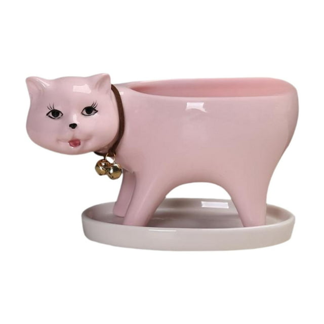 Maceta con forma de gato, maceta con cola de gato, maceta de para gatitos, maceta para plantas para el hogar, Patio, escritorio y sala de Rosa