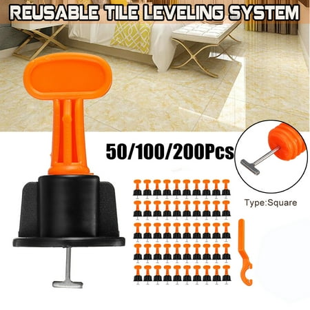 50 Piece Spin Tile Leveling System Caps Flat Ceramic Floor Wall Construction Tools Reusable Tile Leveling System Kit Square (Best Type Of Tile For Bathroom)