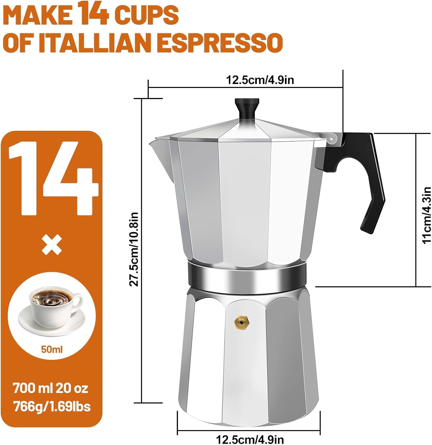 DITOSH 14 Cup Aluminum Espresso Stovetop Moka Pot Express Coffee