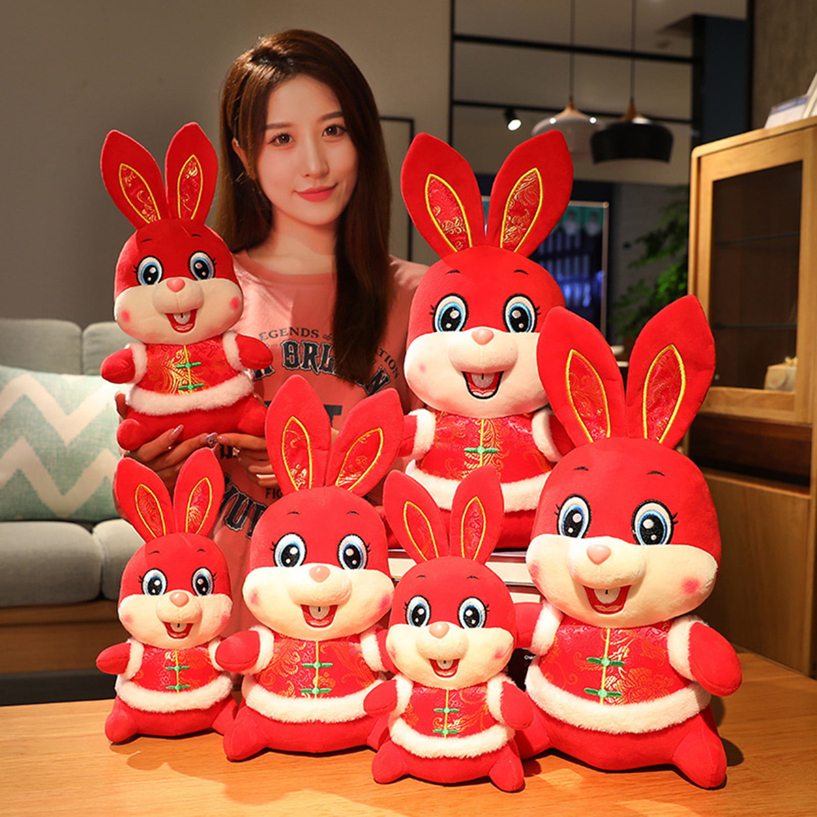 HYDa 28/36/43cm Rabbit Year Mascot Cute Doll Chinese Style Lucky