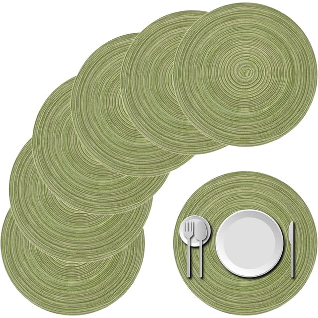 Granjero Gordo Juego de 6 manteles individuales redondos trenzados, manteles individuales redondos de algodón de 15 pulgadas para fiestas de bodas en casa (verde)