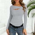 thumbnail image 2 of Womens Summer Tops Fashion Fall Clothes Cutout Tops Long Sleeve Ribbed Slim Shirts Tee Tshirts on Sale, 2 of 4