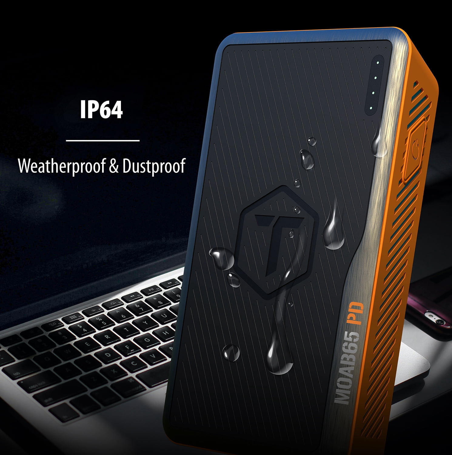 ToughTested MOAB 65 40,000mAh Rugged Power Bank with 65W & 20W Dual USB-C PD, USB-A QC3.0, IP64 Weatherproof, Pass-Through Charging & 5-Year Warranty for Laptops, Smartphones, Travel & Outdoor Use