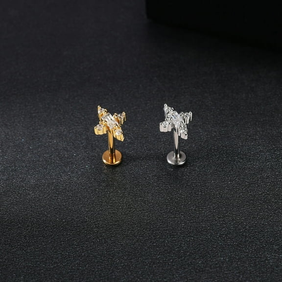 QQTDFG 16G Stainless Steel Gold Labret Stud CZ Lip Helix Conch Tragus Piercing Jewelry-13-Silver
