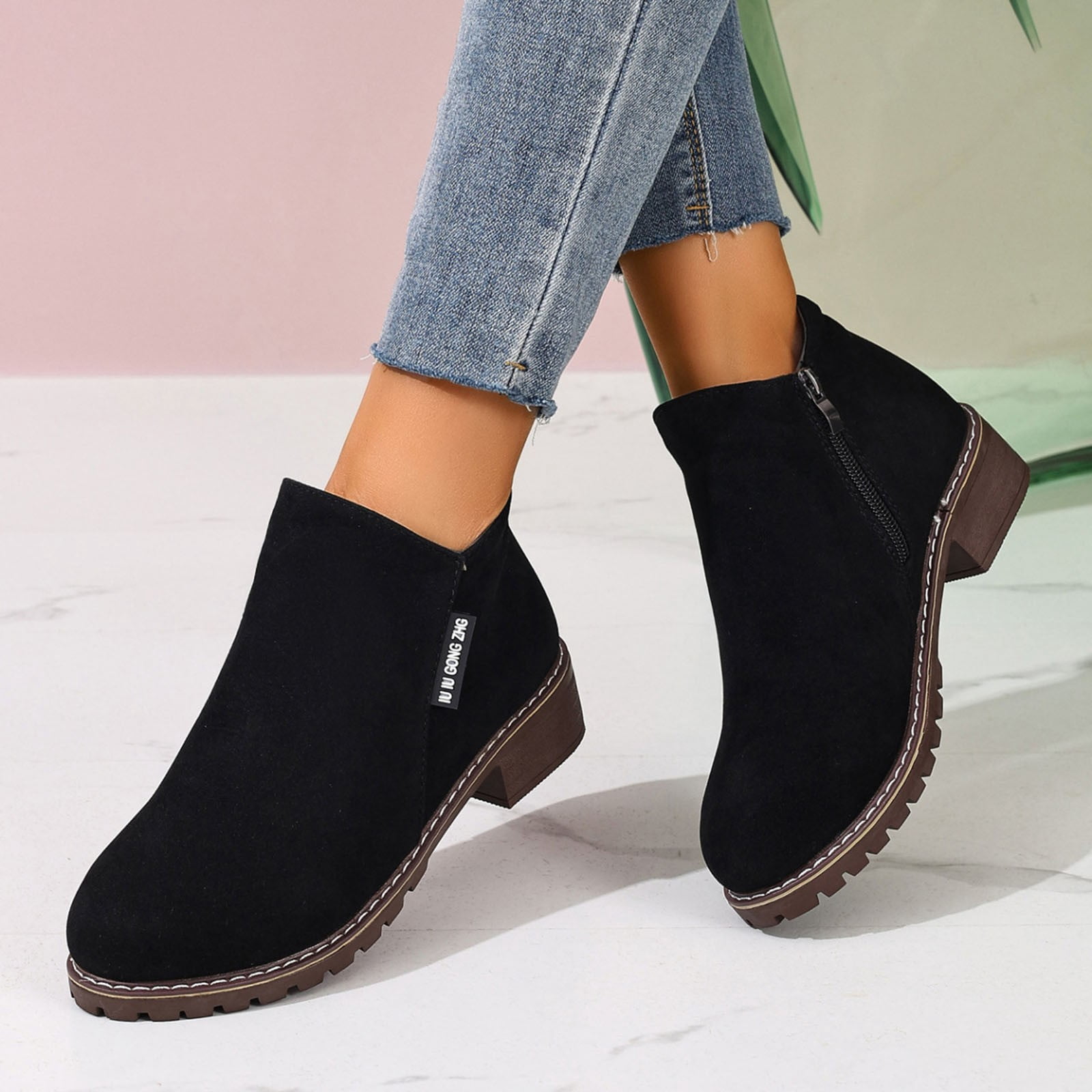 zhenglin Women's Martin Boots Side Zipper Ankle Boots - Low Heel