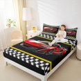 thumbnail image 4 of Feelyou Cartoon Red Automobile Queen Sheet Sets, Yellow Stripes Lines Flat Sheet, Checkered Square Plaid Queen Fitted Sheet, Breathable Home Decor, 4pcs, 4 of 7
