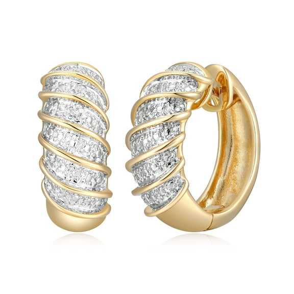 Forever Facets Diamond Accent Wide Swirl Hinged Hoop Earrings in Two-Tone Rhodium over Bronze, Adult Female