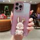 thumbnail image 1 of Funda de teléfono con soporte de conejo brillante chapada de lujo para iPhone 11, 12, 13, 14 Pro Max, X, XR, XS, funda suave a prueba de golpes en 7, 8 Plus, SE2 Fivean unisex, 1 of 2