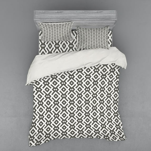 Ambesonne Modern Bedding Set 4 Pcs, Geometric Lines, Queen, Dark Taupe and White