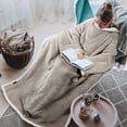 thumbnail image 6 of Tirrinia Sherpa Wearable Blanket Ultra Soft Comfy Warm Plush Full Body Throw with Sleeves, Reading Wrap TV Blankets Robe Cover for Adult Grandma Women and Men, Camel, 6 of 7