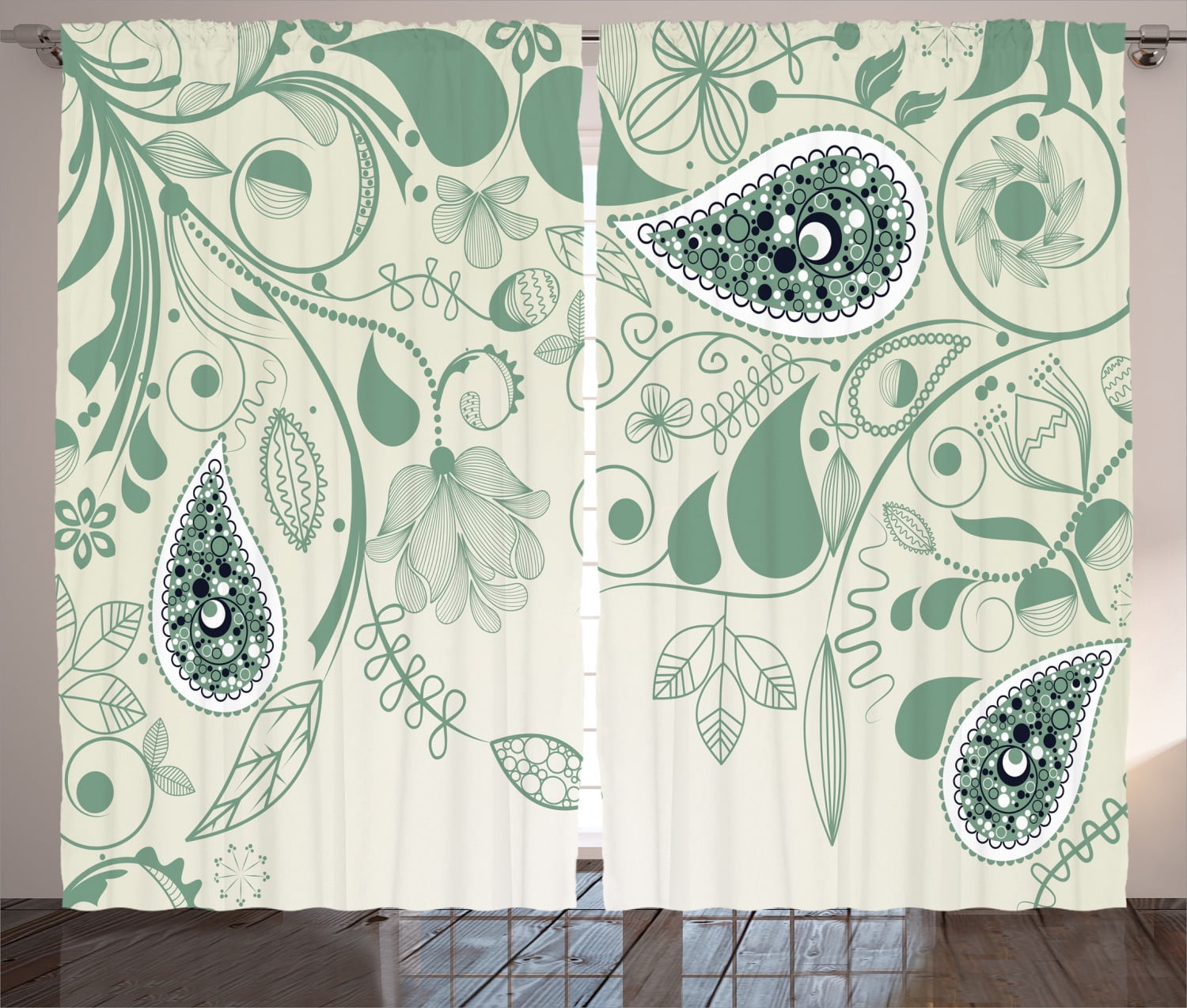 Paisley Decor Curtains 2 Panels Set, Vintage Floral Paisley Patterns On