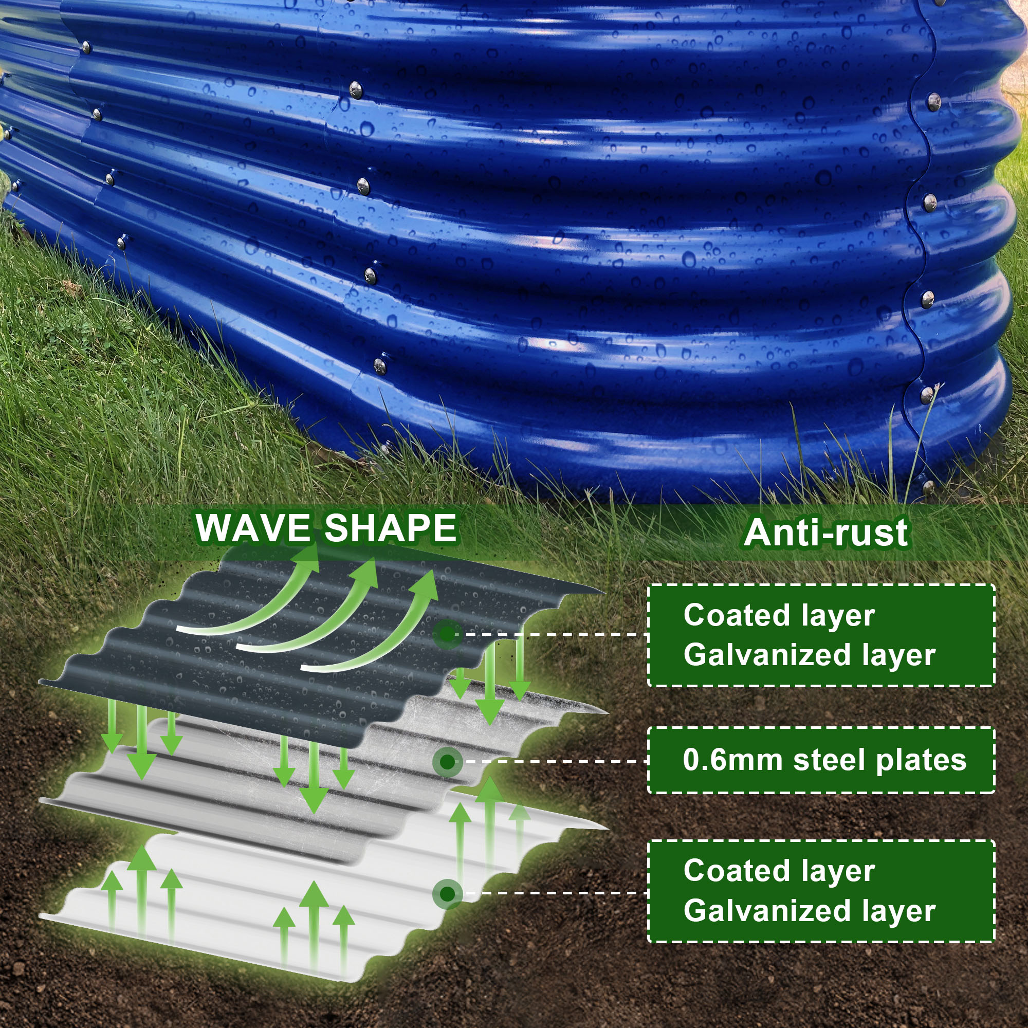 Olle Galvanized Raised Garden Beds Outdoor Plant Boxes Outdoor Garden 17" Tall Metal Raised Garden Bed 12-In-1 Garden Beds Outdoor for Vegetables, Cobalt Blue 17" Tall