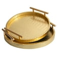 thumbnail image 7 of MODE HOME Modern Decorative Tray Set of 2, Wooden Round Crocodile Leather Tray with Polished Metal Handles, Decorative Serving Trays Coffee Table Trays Ottoman Platter for Home Decor (Golden), 7 of 7