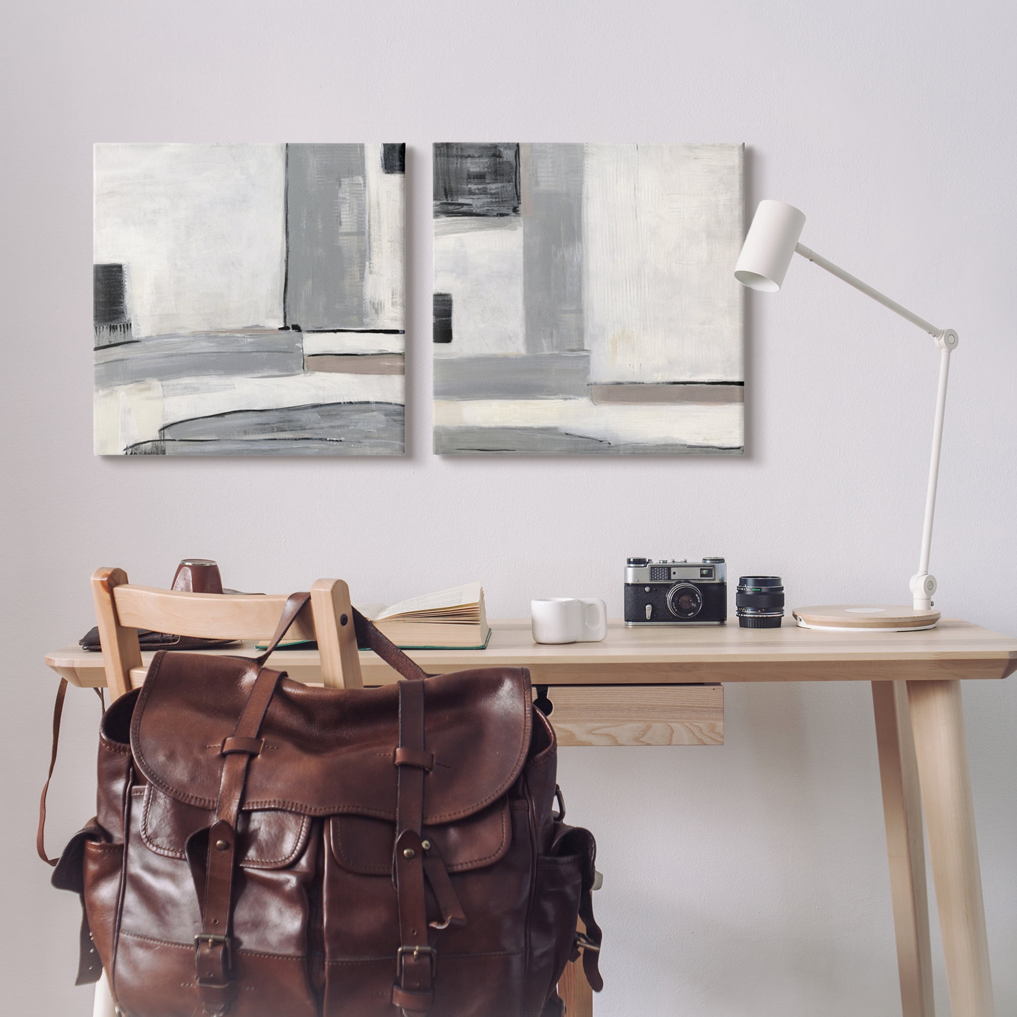 Stupell Industrial Abstract Grey Geometric Abstract Painting Gallery Wrapped Canvas Print Wall Art, Set of 2