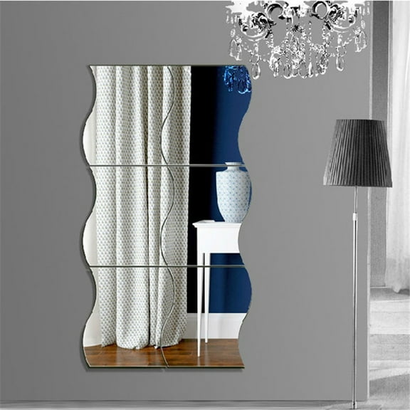 KDJ 6PCS Wavy Mirror Tiles Wall Stickers Bedroom Art Decals Home Decor - for Home Decor