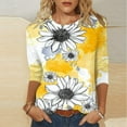thumbnail image 2 of hopeusnice Hauts de Printemps Col Rond Tuniques Manches 3/4 Blouses Coupe Ample pour Femmes Chic Décontracté Motif Floral Chemises Mode d'Automne T-Shirts Légers Basiques Jaune m, 2 of 5
