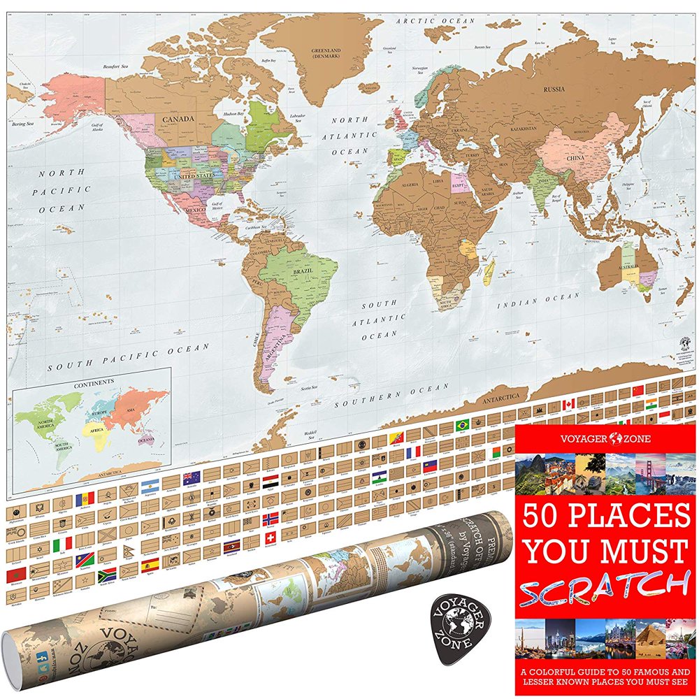 Scratch Off World Map 36x24 Extra Large Wall Poster Highly Detailed