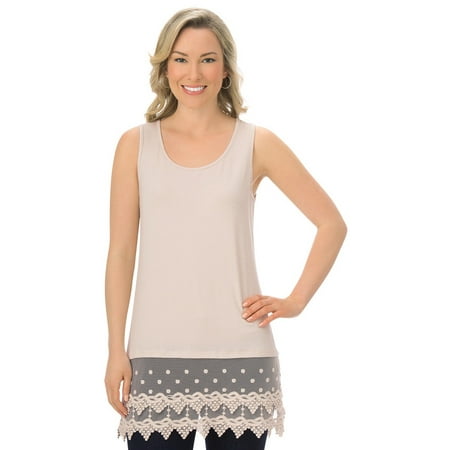 - Women's Lace Trim Scoop Neck Tunic Tank Top, Rayon/Spandex - Great for Layering, Xx-Large, Nude