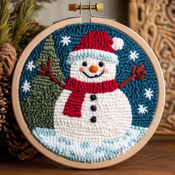 DIY Punch Needle kits Cartoon Christmas Snowman Easy for Beginners Punch Needle Yarn Starter Embroidery Set for Craft lovers with Hoop for Home Decor 20x20cm(2)