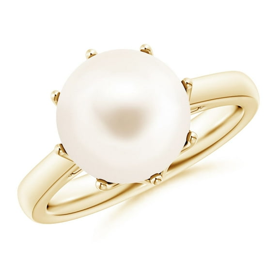 Angara 10mm Natural Freshwater Cultured Pearl Classic Ring in 14K Yellow Gold for Women (Ring Size: 6.5)