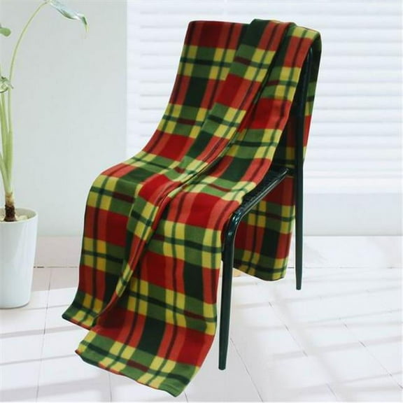 71 by 79 in. Trendy Plaids - Soft Coral Fleece Throw Blanket - Red  Green & Yellow