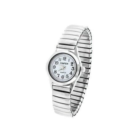 Unique BargainsElastic Band White Rounded Dial Wrist Quartz Watch for Woman