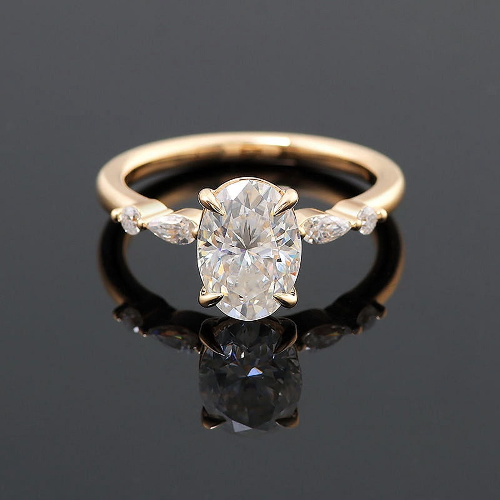 Cora Jewellery 1.5TCW Dainty Oval Moissanite Engagement Ring For Women, 14K Yellow Gold
