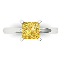 1.5 ct Princess Cut Natural Citrine Solitaire 18K White Gold Womens Engagement Ring