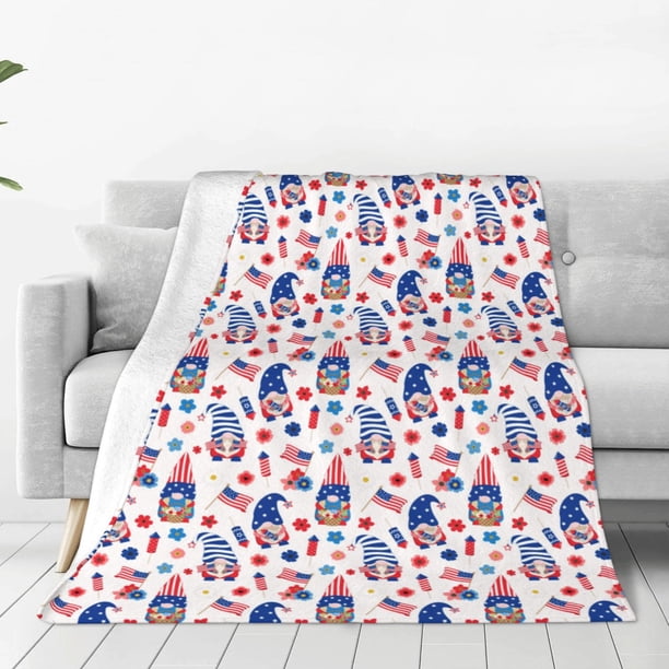 Fotbe 4th Of July Manta de Franela Acolchonada con Estampado, Súper Suave y Esponjosa, Extra Grande para Sofá, Cama, Uso Todo el Año-80"x60"