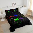 thumbnail image 3 of Erosebridal Young Gaming Game Bedding King Comforter Set, Graffiti Gamepad Pattern Down Comforter, Hippie Splash Bedroom Decor, Reversible 3 Pieces, 3 of 7