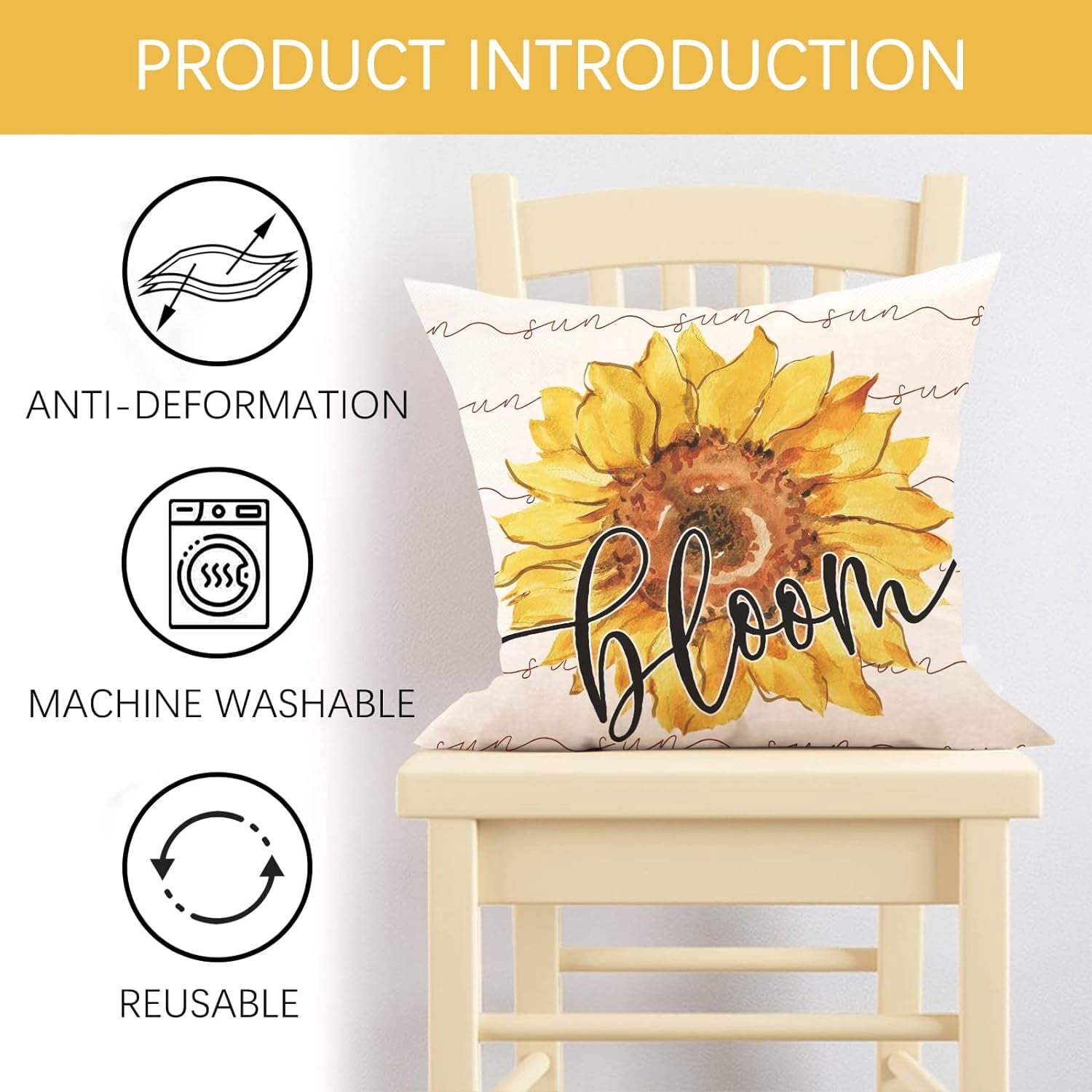Fjfz Sweet Summer Sunflower Bloom Decorative Throw Pillow Cover Set Of 4 - 18x18 Inch, Yellow Floral Porch & Indoor Home Decor