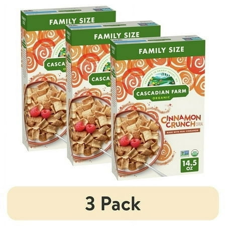 (3 pack) Cascadian Farm Organic Cinnamon Crunch Cereal, Family Size, 14.5 oz