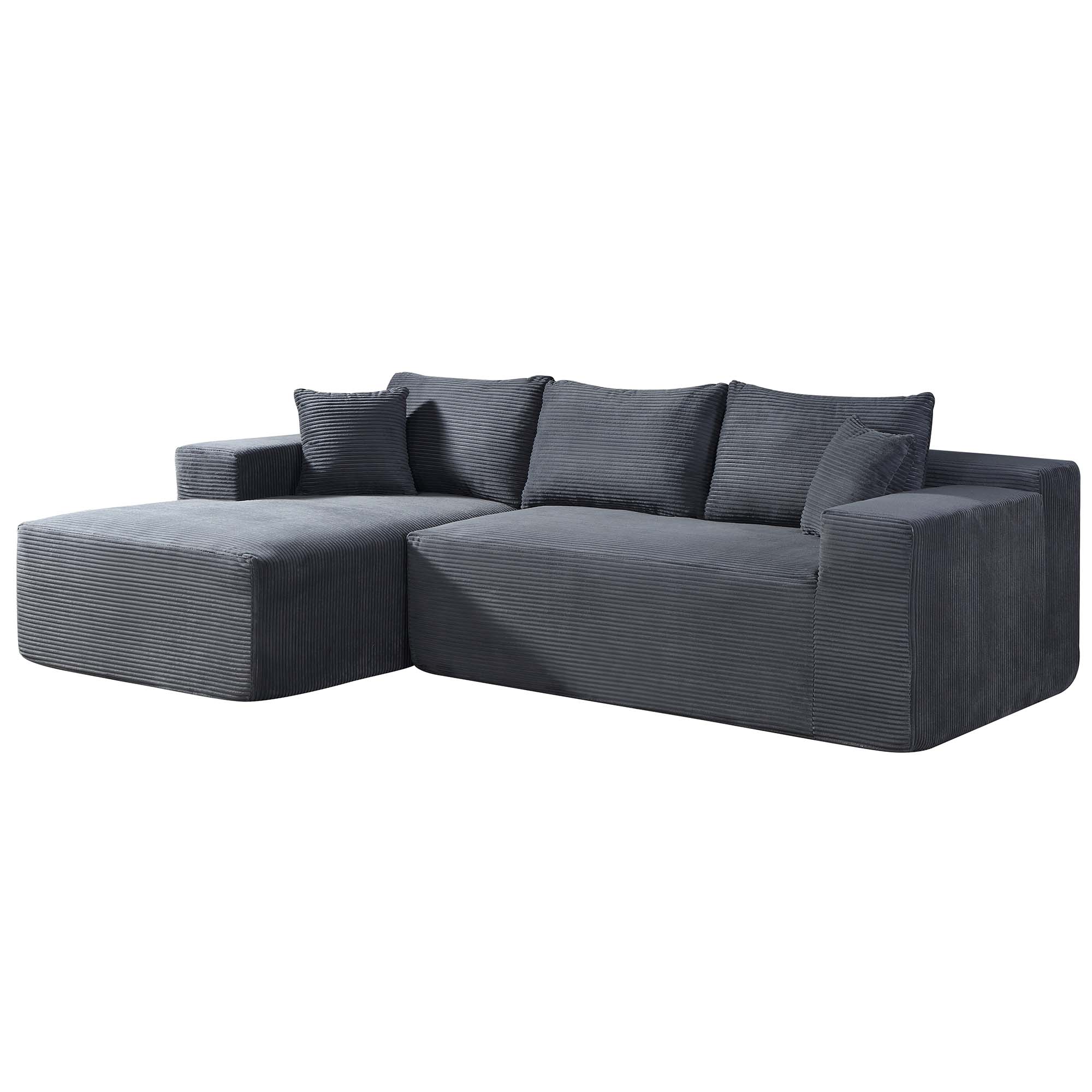 Miniyam 96" x 61" Convertible Corduroy L-Shaped Sofa with Chaise, 3-Seater Modular Sectional Compressed Couch with Pillows for Living Room, Dark Grey (Left Facing)