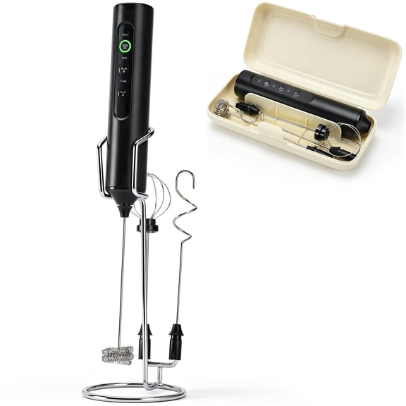 Electric Milk Frother Rechargeable Electric Whisk with 3 Heads 3 Speeds Drink Mixer Coffee Frother For Coffee Latte Cappuccino Hot Chocolate Egg Black KJBQ-23X-BS-BOX