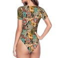 thumbnail image 4 of Balery Women'Swatercolor Flower Crew Neck Round Neck Short Sleeves Slim Fit Casual Basic Extender Bodysuit Daily Jumpsuit T Shirts-Large, 4 of 9