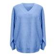 thumbnail image 3 of TRUBKH Women's Sweaters V Neck Tops Long Sleeve Shirts Flowy Top Cotton Blend Business Casual Sweater Drop Shoulder Sweaters Pullover Top Lounge Sweater Breathable Tops Fashion Clothing Blue M, 3 of 3