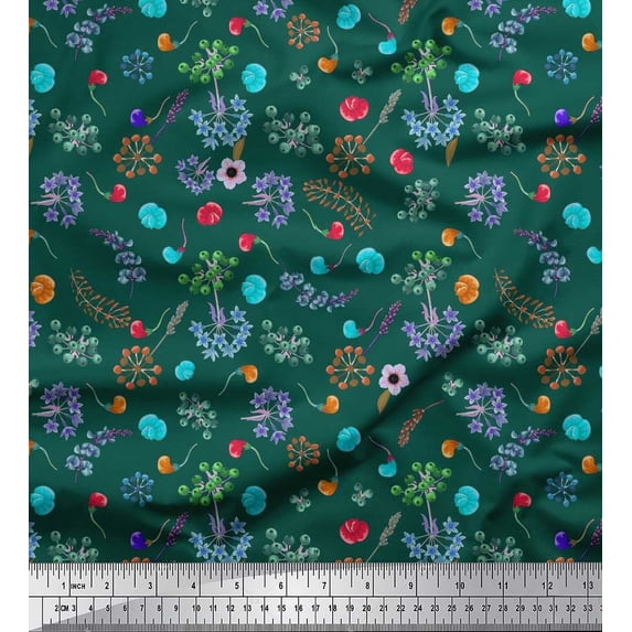Soimoi Moss Georgette Fabric Leaves,Floral & Berries Fruits Print Fabric by the Yard 42 Inch Wide