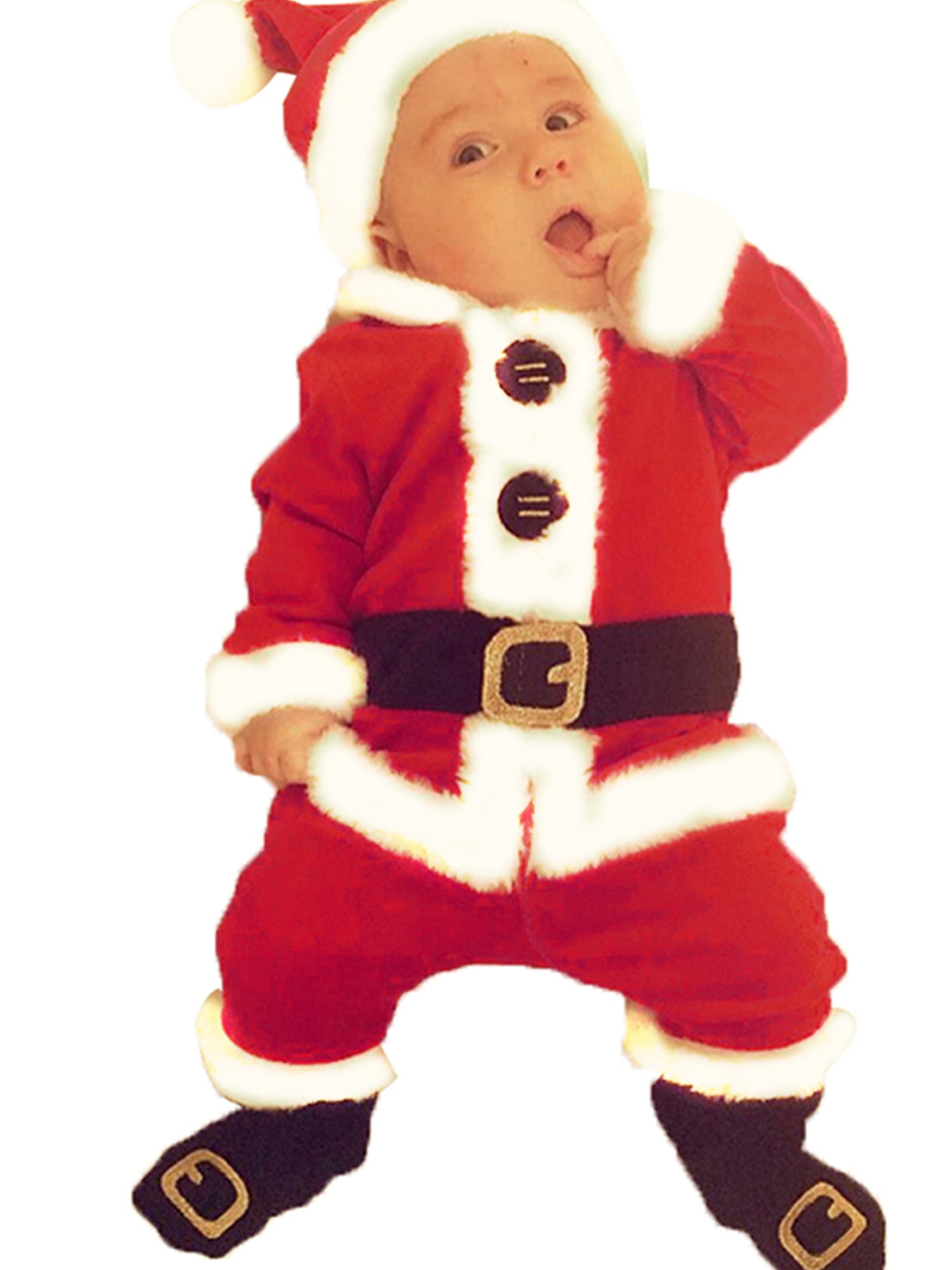 Baby Boys Girls Photography Costume Long Sleeve Romper Hat Santaa Bodysuit with Footies Xmas Fleece Jumpsuit Set Newborn Christmas Photo Props Outfit 