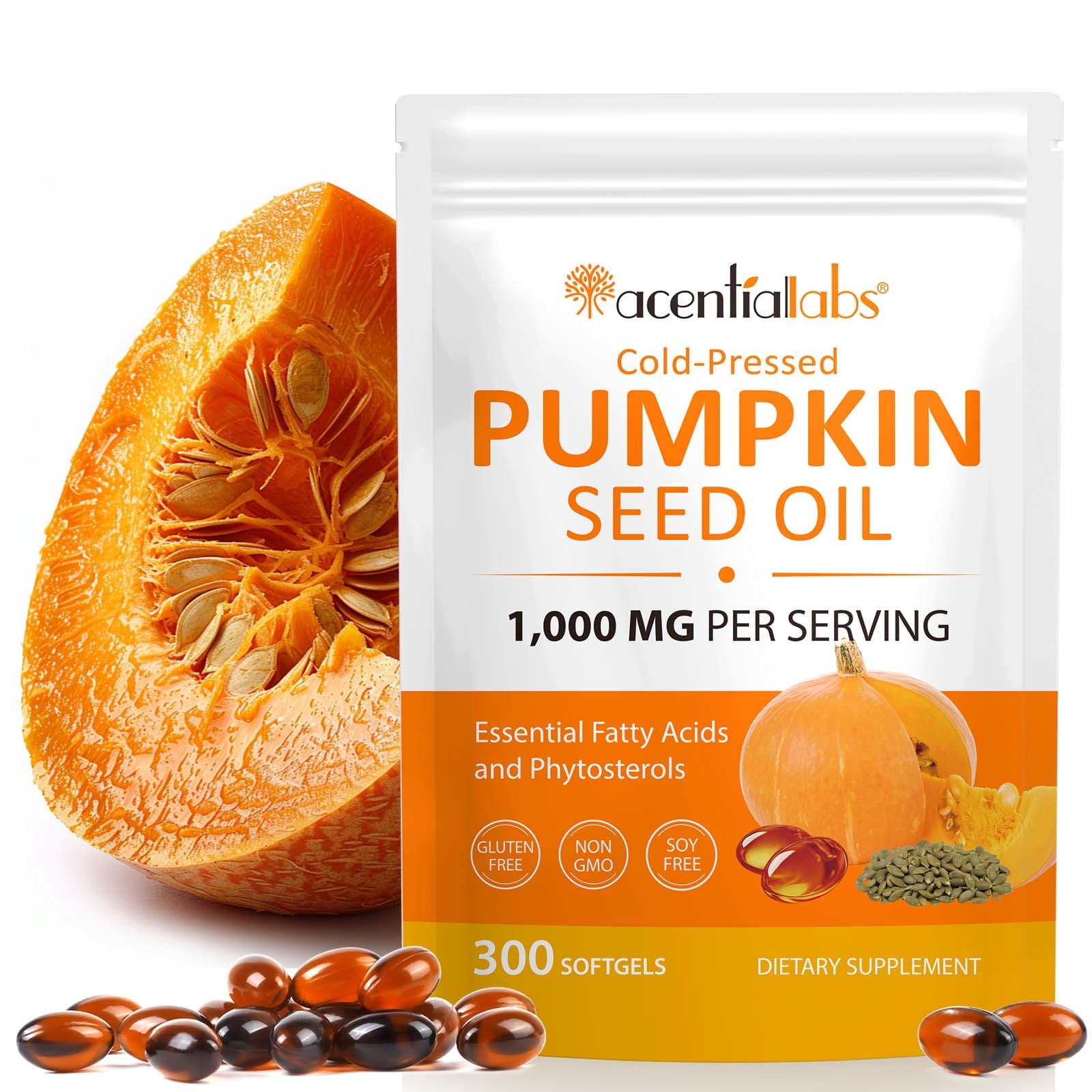 Pumpkin Seed Oil with Saw Palmetto Softgels, with Essential Fatty Acids & Phytosterols, Supports Hair, Urinary, Bladder & Prostate Health, 300 Softgels