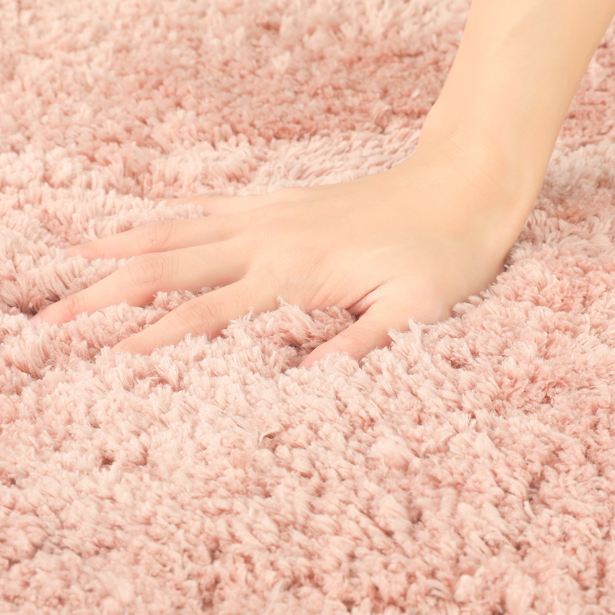 Unique Bargains 2 Pcs Extra Soft Thick Microfiber Non-Slip Plush Bath Mats Pink/White 20" x 32"