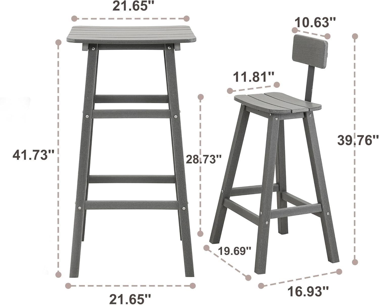 Outdoor Bar Table, HDPE Patio Bar Height Table, All Weather Bistro Pub Table for Deck Porch Backyard Garden, Grey