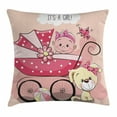 thumbnail image 1 of Gender Reveal Decorations Throw Pillow Cushion Cover, Greeting for New Infant Puppy Dog and Baby Carriage Pastel, Decorative Square Accent Pillow Case, 18 X 18 Inches, Light Yellow Pink, by Ambesonne, 1 of 2