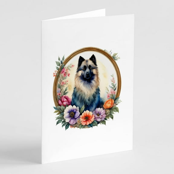 Keeshond and Flowers Greeting Cards and Envelopes Pack of 8 7 in x 5 in