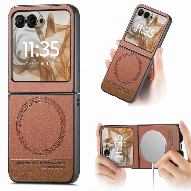 For Motorola Razr 50 5G Case Compatible with MagSafe Denim Texture Leather + PC Shockproof Phone Cov