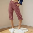 thumbnail image 2 of Yuanlook Women's Capri Tapered,Casual Loose Cargo Pants High Waisted Pull On Fold Hem Capris Pants with Pockets - Wine - L, 2 of 5