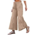 thumbnail image 4 of 2025 Clearance under $5 asdoklhq Womens Plus Capris,Women Casual Solid Pants Comfortable Elastic High Waist Wide Leg Casual Loose Beach Pants, 4 of 9