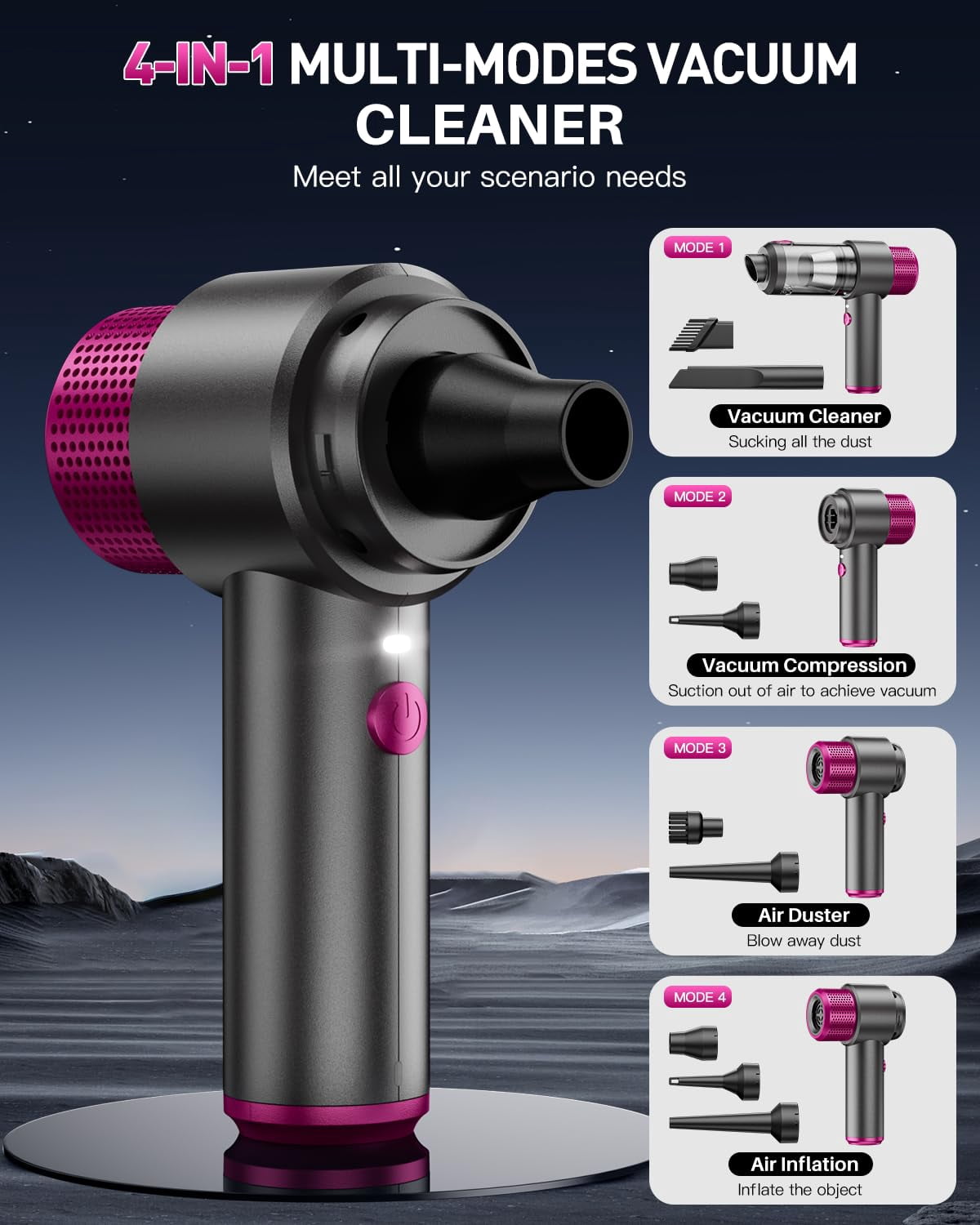 Handheld Car Vacuum Cleaner Cordless, 15000PA High Power Car Vacuum Cleaner & Air Duster, 4-in-1 Portable Mini Car Vacuum Cleaner with LED Light, Hand Held Vacuum Cleaner for Car Home Office