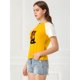 thumbnail image 4 of Camiseta Estampado de Gato Allegra K Manga Corta Informal Para Mujer Rojo Amarillo L, 4 of 6