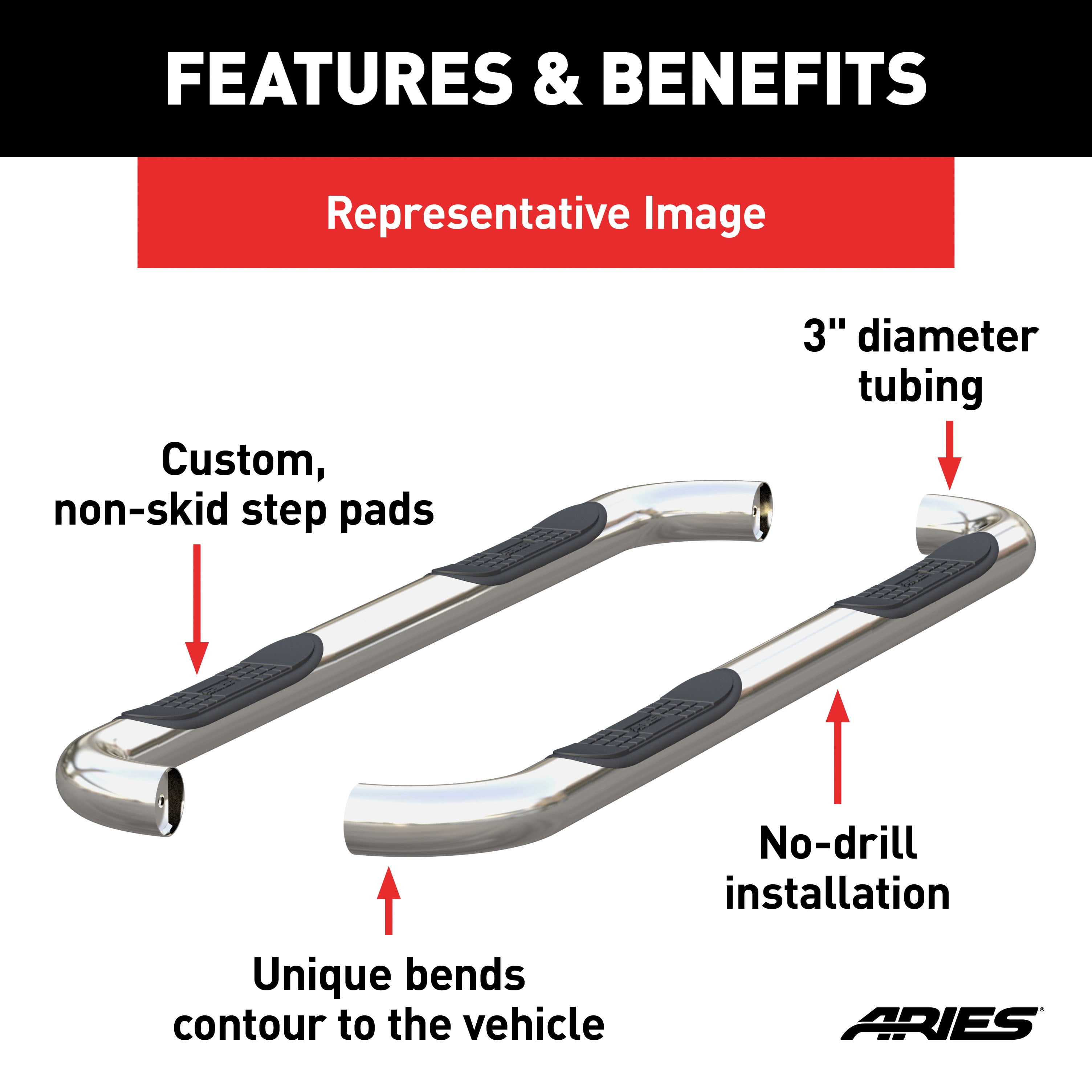 ARIES 204053-2 3-Inch Round Polished Stainless Steel Nerf Bars for GMC Sierra 2021